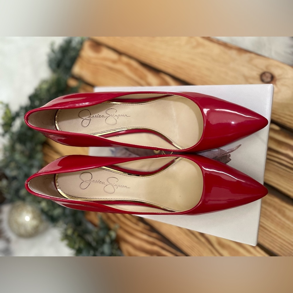 Red Patent Leather Jessica Simpson Pointed Toe Stiletto Heels